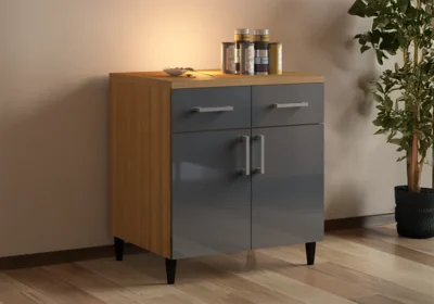 Meuble Bas 80 cm 2 Portes/ 2 Tiroirs Gris (COLLECTION SELENA) Ensembles Cuisine Votre Magasin de Meuble et Électroménager à La Réunion !
