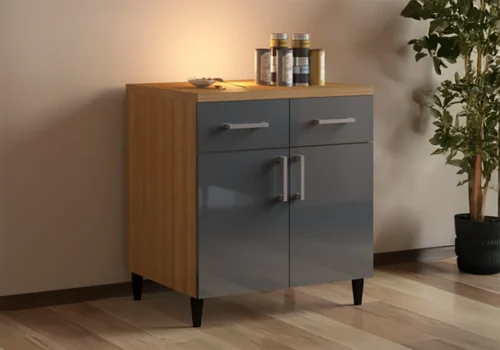 Meuble Bas 80 cm 2 Portes/ 2 Tiroirs Gris (COLLECTION SELENA) Ensembles Cuisine Votre Magasin de Meuble et Électroménager à La Réunion !