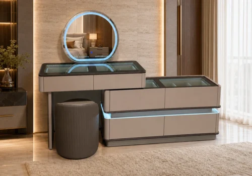 Coiffeuse LED MARLO 6 Tiroirs Avec Pouf Armoires, Commodes & Chevets Votre Magasin de Meuble et Électroménager à La Réunion !