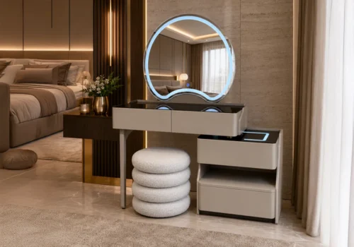 Coiffeuse LED OPERA 4 Tiroirs Avec Pouf Armoires, Commodes & Chevets Votre Magasin de Meuble et Électroménager à La Réunion !