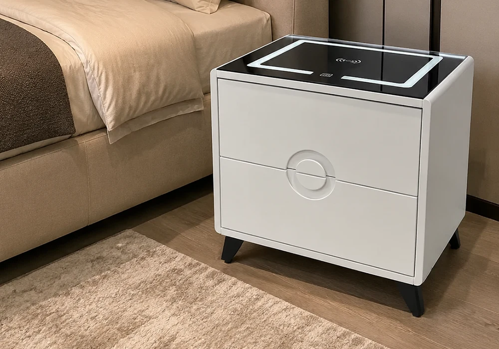 Chevet LED 2 Tiroirs Armoires, Commodes & Chevets Votre Magasin de Meuble et Électroménager à La Réunion ! 4 Chevet LED 2 Tiroirs – Image 1