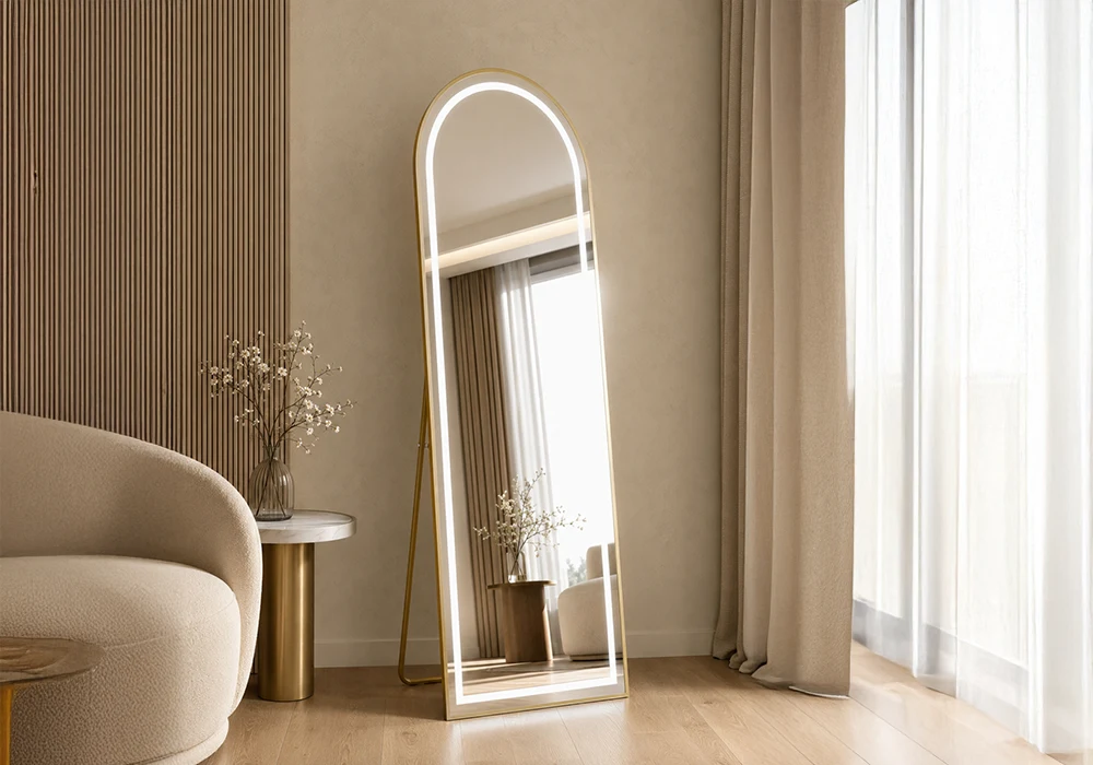 Miroir VICKY Gold Avec LED Chambres à Coucher Votre Magasin de Meuble et Électroménager à La Réunion ! 4 Miroir VICKY Gold Avec LED – Image 1