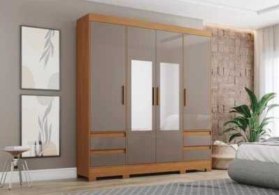 Armoire 4 Portes 4 Tiroirs avec Miroir