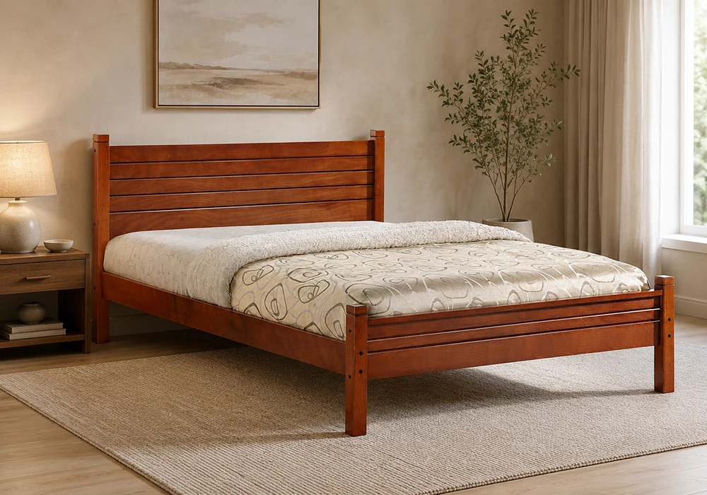 Lit 140x190cm en Bois d&rsquo;Hévéa Dirty Oak Chambres à Coucher Votre Magasin de Meuble et Électroménager à La Réunion !