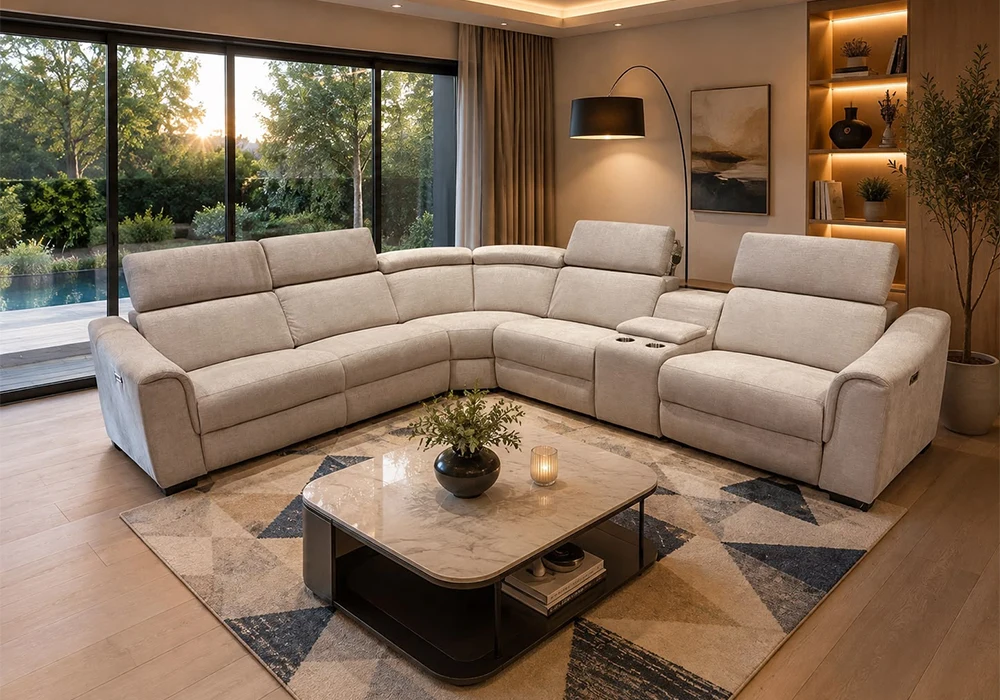 Salon D’Angle Relax Électrique EVA Beige Angles Votre Magasin de Meuble et Électroménager à La Réunion !