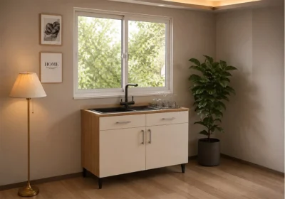 Meuble Bas Sous Evier 120 cm/ 2 Portes Beige (COLLECTION SELENA) Ensembles Cuisine Votre Magasin de Meuble et Électroménager à La Réunion !