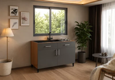 Meuble Bas Sous Évier 120 cm/ 2 Portes Gris (COLLECTION SELENA) Ensembles Cuisine Votre Magasin de Meuble et Électroménager à La Réunion !
