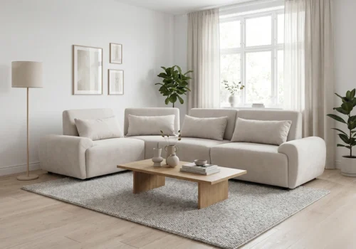 Salon D&rsquo;Angle Modulable Avance/ Recule ANTHONY Beige Angles Votre Magasin de Meuble et Électroménager à La Réunion !
