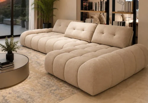 Salon D’Angle PERIO Beige Avec Dossier Avance/ Recule Angles Votre Magasin de Meuble et Électroménager à La Réunion !
