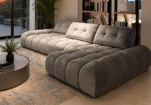 Salon d’Angle PERIO Gris Avec Dossier Avance/ Recule Angles Votre Magasin de Meuble et Électroménager à La Réunion !
