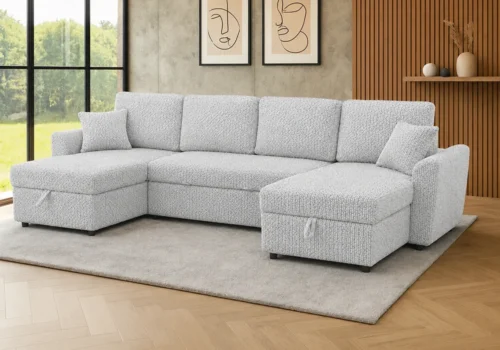 Salon d’Angle Convertible Panoramique DAMAN Gris Clair Angles Angles