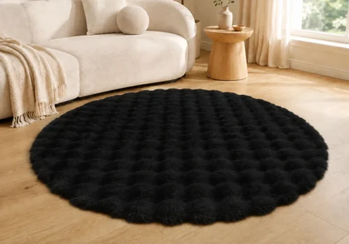 Tapis Vague Rond 160cm Noir Décoration Votre Magasin de Meuble et Électroménager à La Réunion !