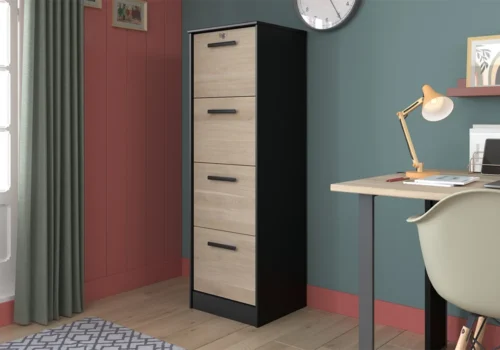 Meuble De Rangement MILO 4 Tiroirs Noir/ Chêne Armoires, Commodes & Chevets Votre Magasin de Meuble et Électroménager à La Réunion !