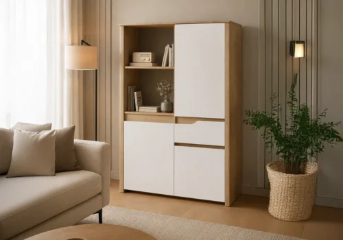 Buffet Haut WENDY 3 Portes/ 1 Tiroir Chêne/ Blanc Meubles Votre Magasin de Meuble et Électroménager à La Réunion !