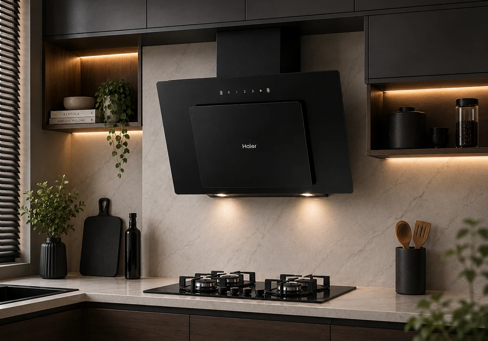 Hotte Murale Décorative 90cm HAIER (HVQ-D590METGB) Cuisson Votre Magasin de Meuble et Électroménager à La Réunion !