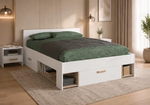 Lit 140×190 cm DREAM Blanc Avec Tiroirs Chambres à Coucher Votre Magasin de Meuble et Électroménager à La Réunion !