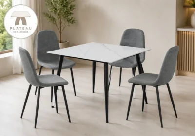 Ensemble Table à Manger Carré avec 4 Chaises NÉRO