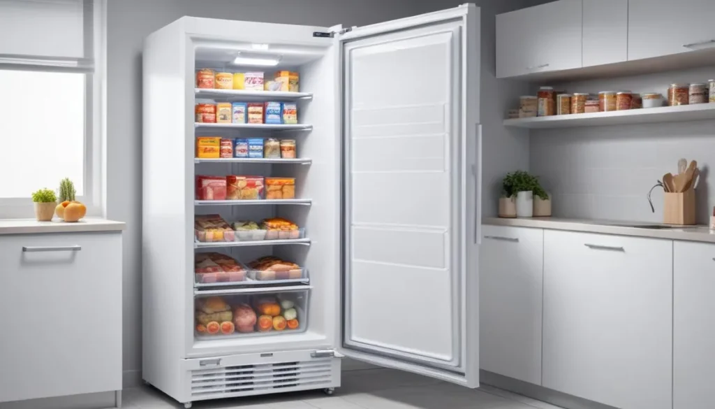 Congélateur armoire blanc avec tiroirs organisés