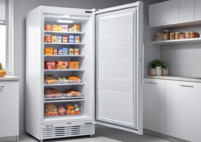 Congélateur armoire blanc avec tiroirs organisés