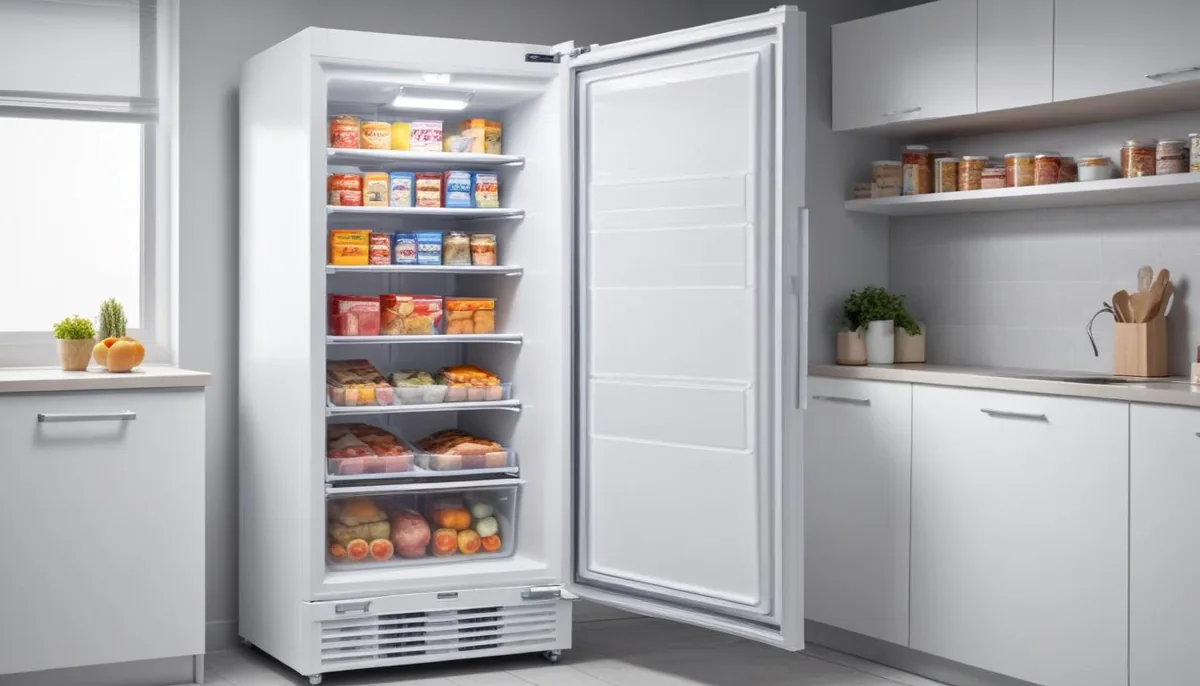 Congélateur armoire blanc avec tiroirs organisés