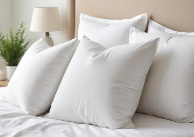Oreillers moelleux disposés sur un lit avec du linge frais