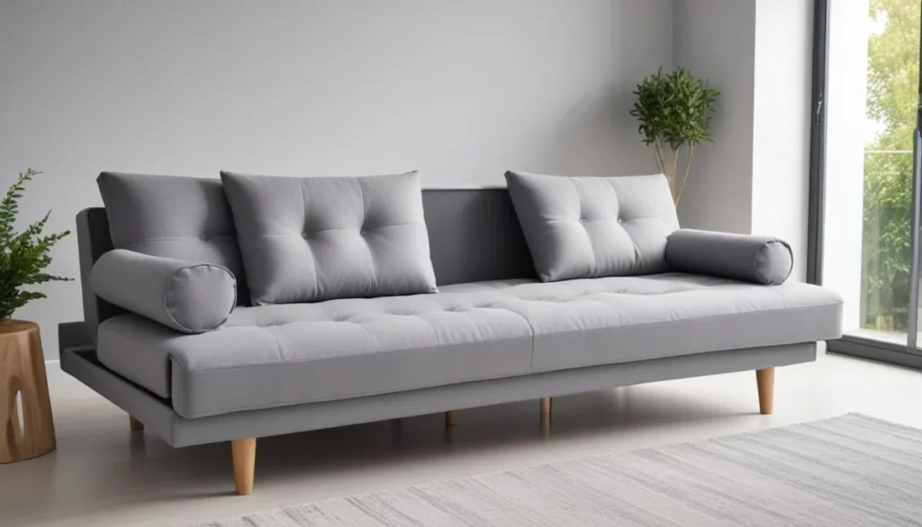 Canapé convertible gris dans un salon moderne et lumineux