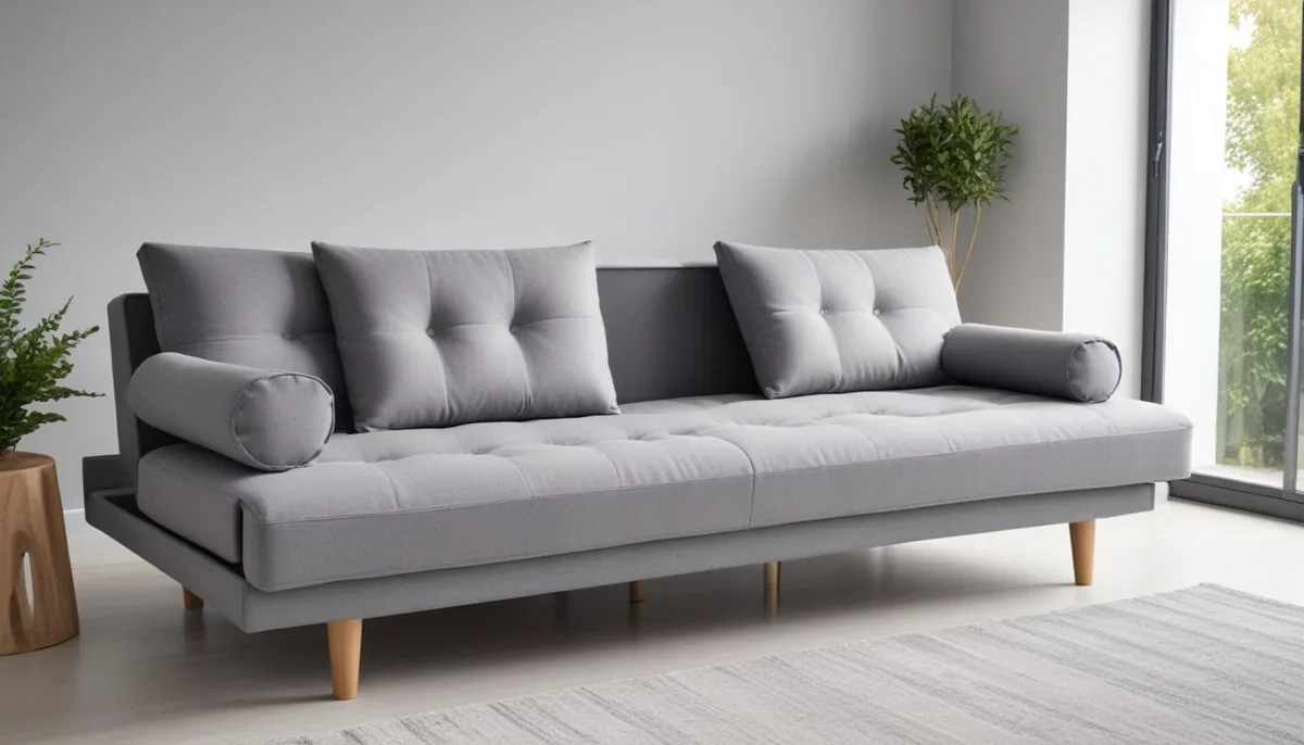 Canapé convertible gris dans un salon moderne et lumineux