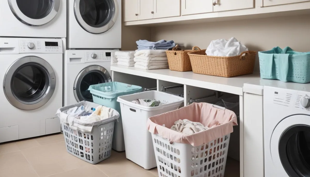 Tri du linge par couleur près d'un lave-linge