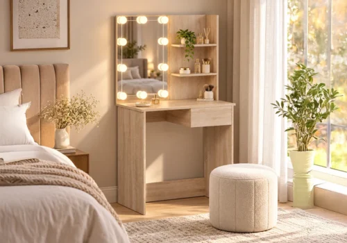 Coiffeuse LÉNA Coloris Chêne avec Miroir Lumineux Armoires, Commodes & Chevets Armoires, Commodes & Chevets