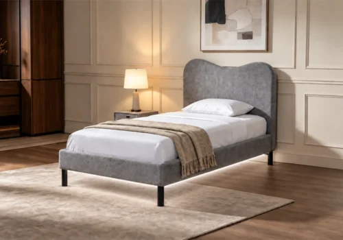 Lit LED ELYA 90×190 cm Gris avec Sommier Chambres à Coucher Chambres à Coucher