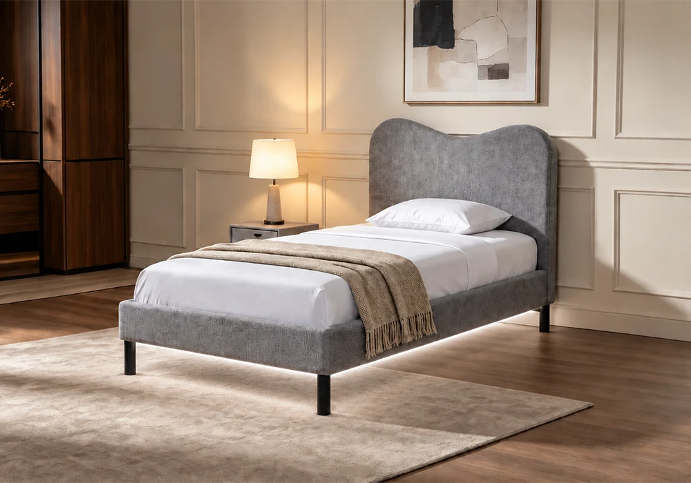 39560-a Lit LED ELYA 90×190 cm Gris avec Sommier – Image 1
