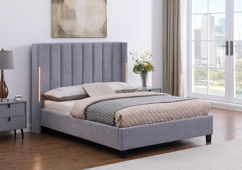 39562 Lit LED AURA 140×190 cm Gris avec Sommier – Image 1