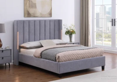 Lit LED AURA 160×200 cm Gris avec Sommier