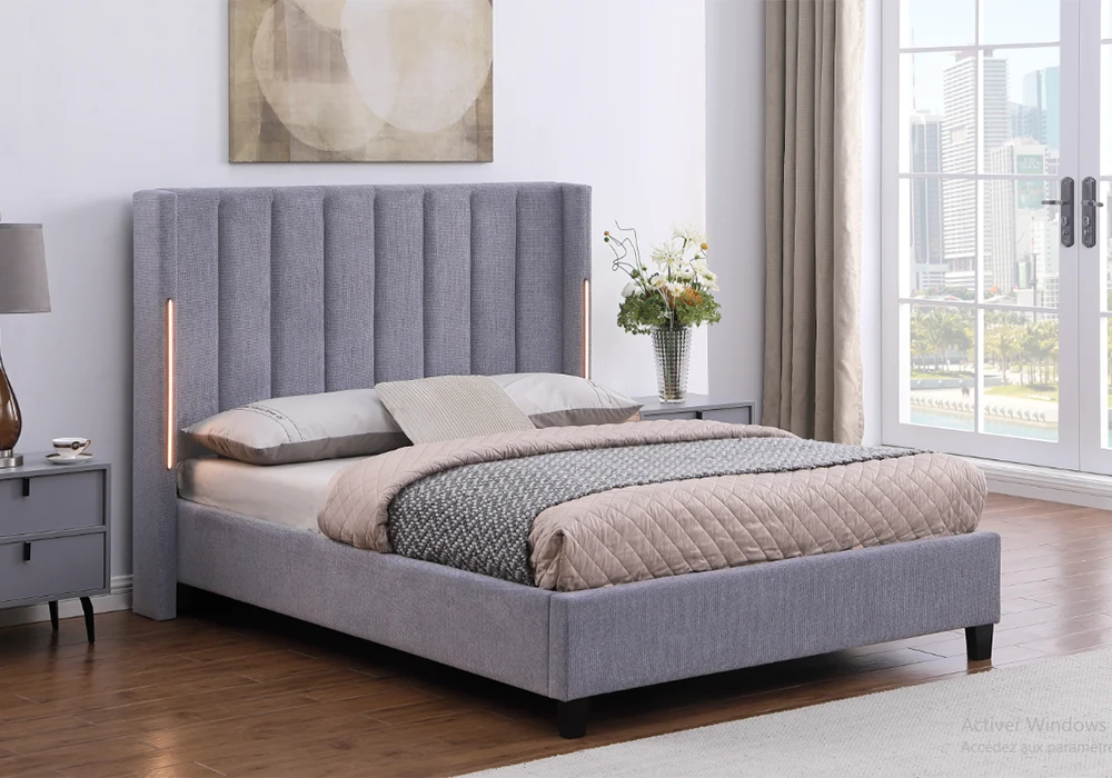 39565 Lit LED AURA 160×200 cm Gris avec Sommier – Image 1