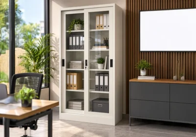 Armoire 2 Portes Coulissante Vitrées avec Serrures