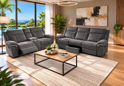 Salon PARIE 3 Places + 2 Places (avec console centrale) Avec 4 Relax Manuel/ Tiroir Fauteuils Relaxants Top Confort Fauteuils Relaxants Top Confort