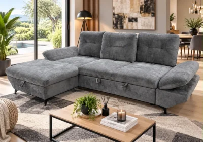 Salon D&rsquo;Angle Convertible PATRICIA Avance-Recule Gris Foncé Angles Angles