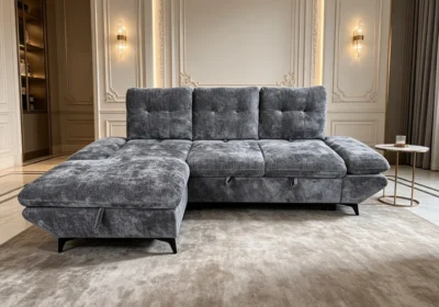 Salon D&rsquo;Angle Convertible PATRICIA Avance-Recule Gris Foncé Angles Angles
