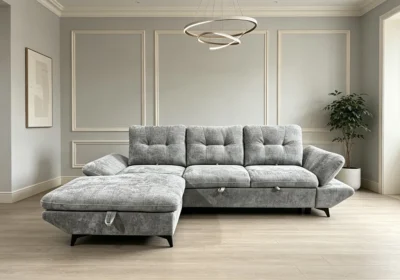 Salon D'Angle Convertible PATRICIA Avance-Recule Gris Clair