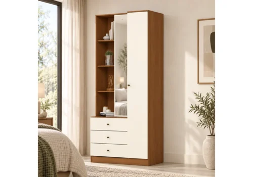 Armoire DOHA 2 Portes/ 3 Tiroirs avec Miroir Armoires, Commodes & Chevets Armoires, Commodes & Chevets