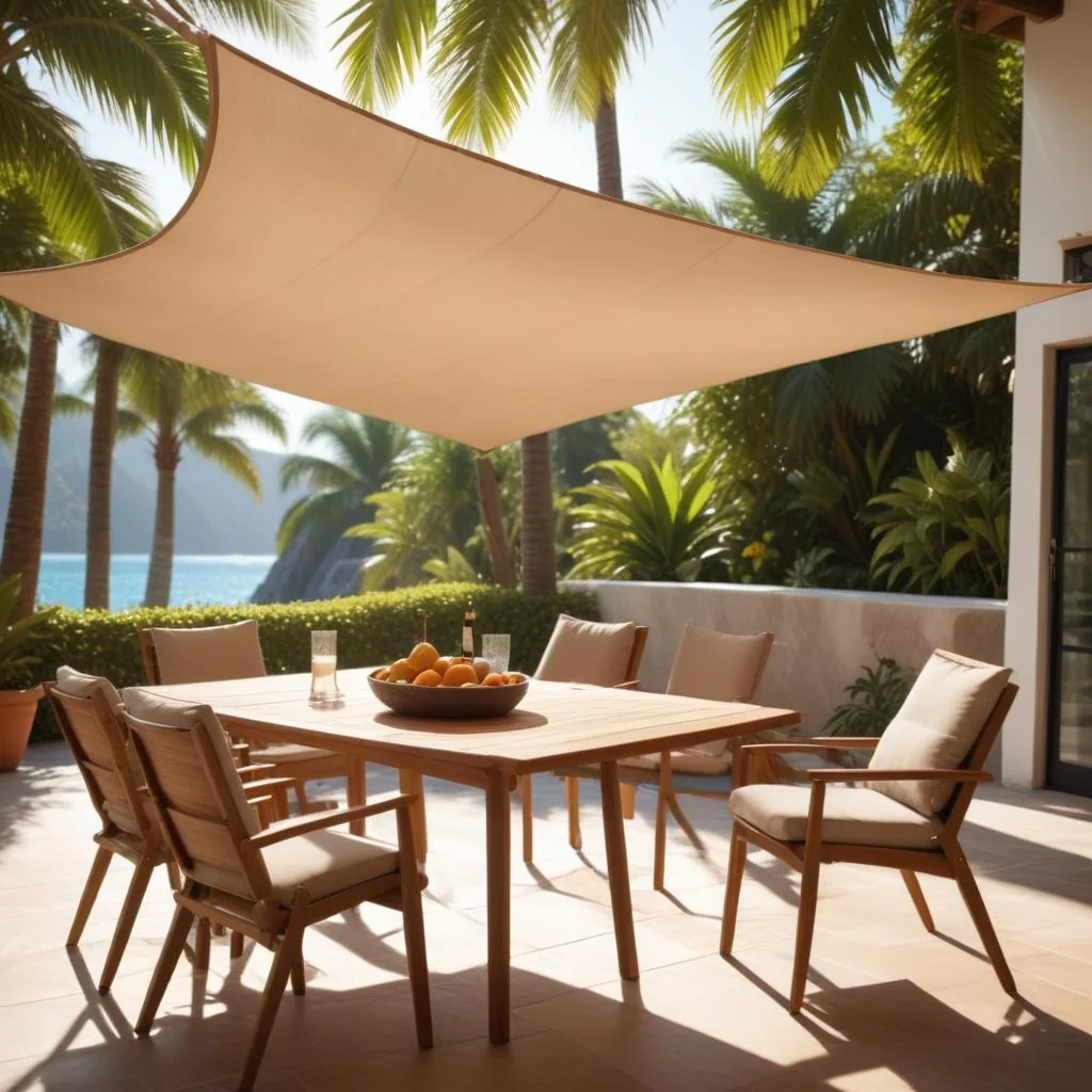 Coin repas sur une terrasse ombragée