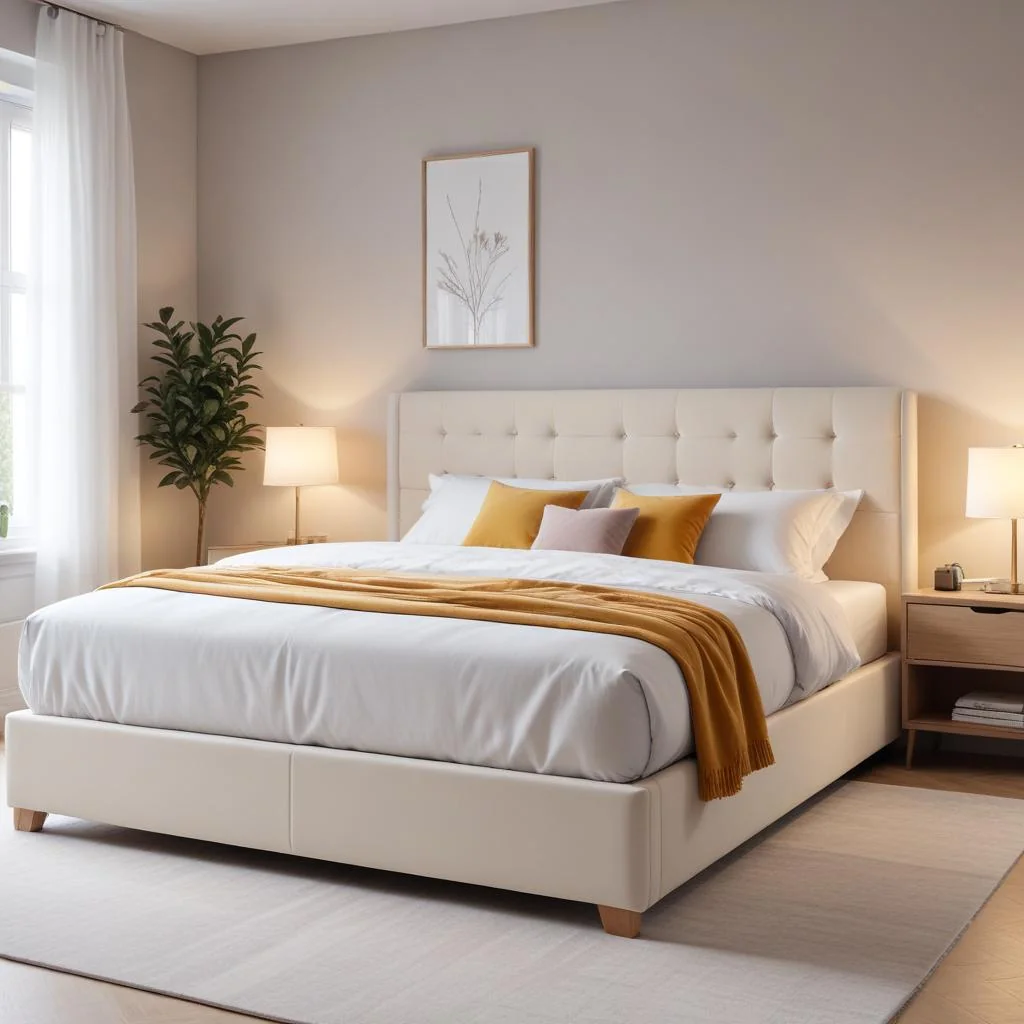 Lit coffre capitonné dans une chambre lumineuse