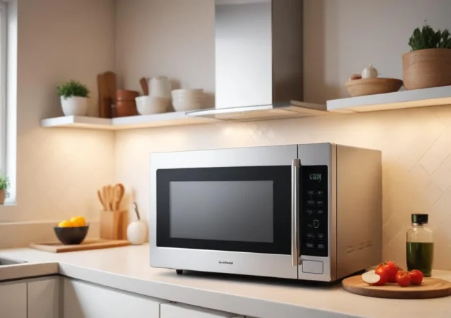 Micro-ondes posé sur un plan de travail de cuisine