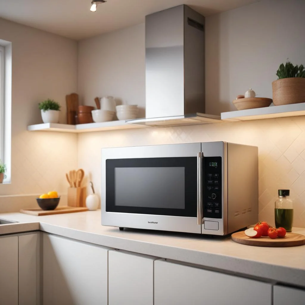 Micro-ondes posé sur un plan de travail de cuisine