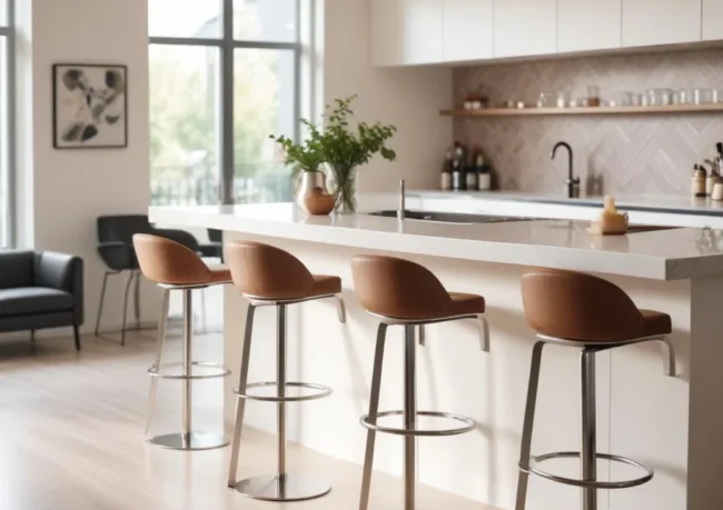 Tabourets de bar installés autour d'un îlot de cuisine
