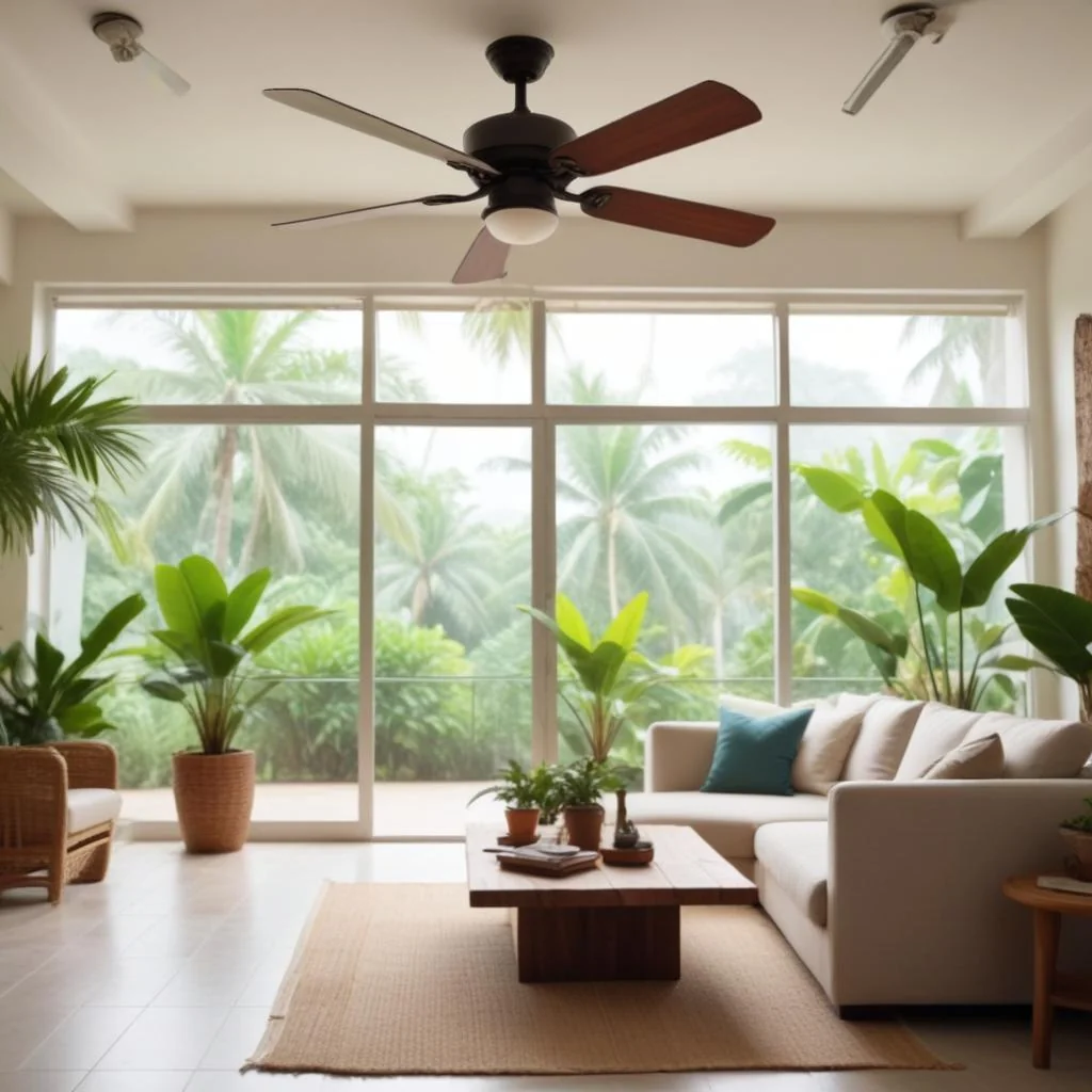 Ventilateur de plafond dans une pièce de vie ventilée