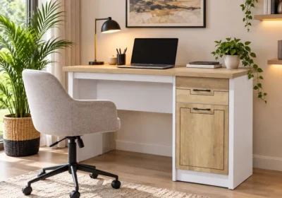 Bureau 1 Porte 1 Tiroir collection Bianca, mis en scène dans un espace de travail