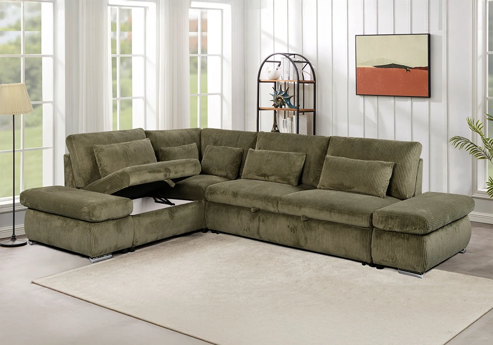 39511-39512-1 Salon d'Angle Convertible OSLO Vert – Image 1