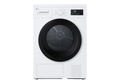 Sèche-linge LG RH8N15WH blanc à pompe à chaleur, vue de face sur fond blanc