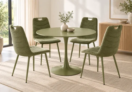 Ensemble Table à Manger Ronde ORIVIA Avec 4 Chaises Olive Chaises Chaises